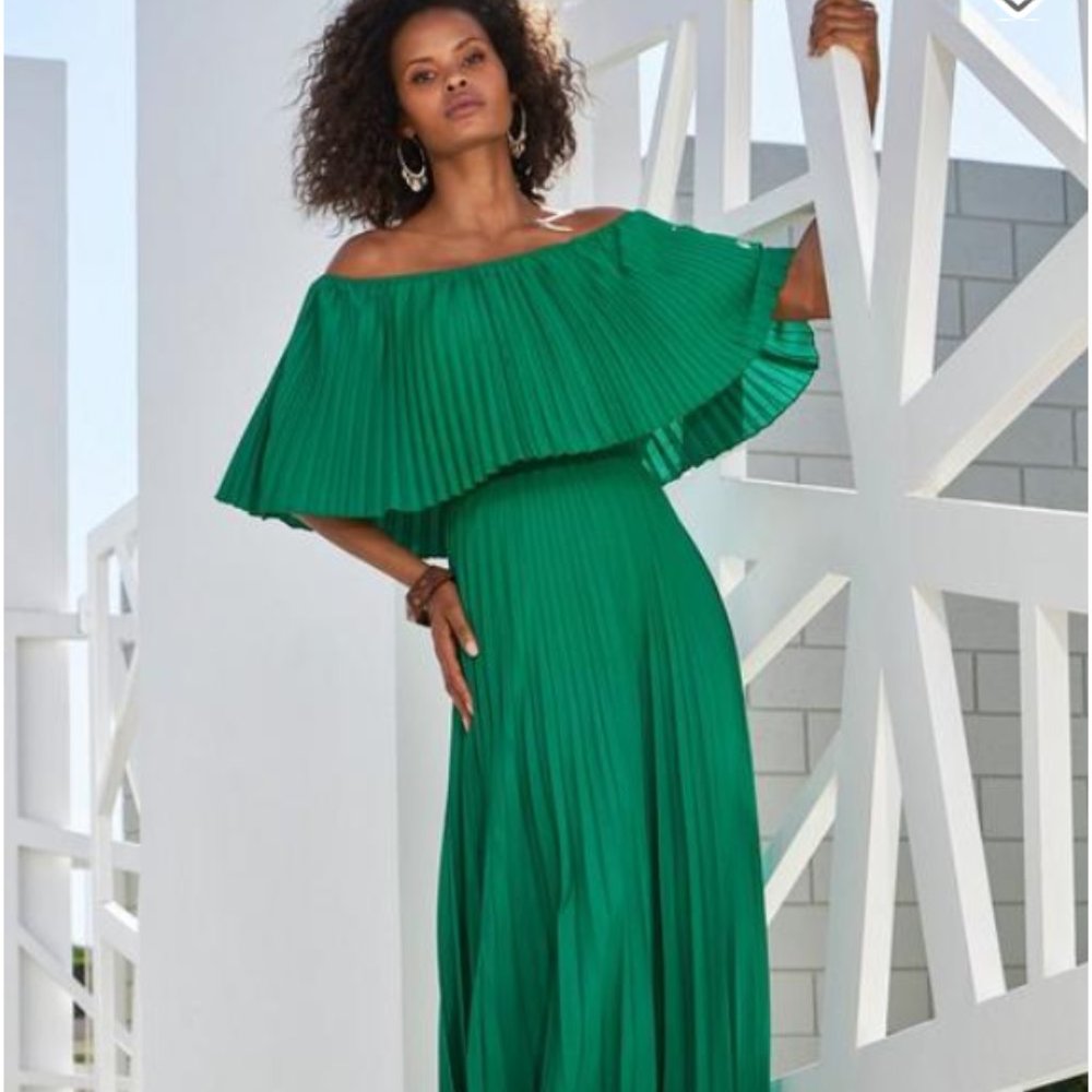 Boston Proper Solid Pleated Overlay Maxi Dress -NWOT